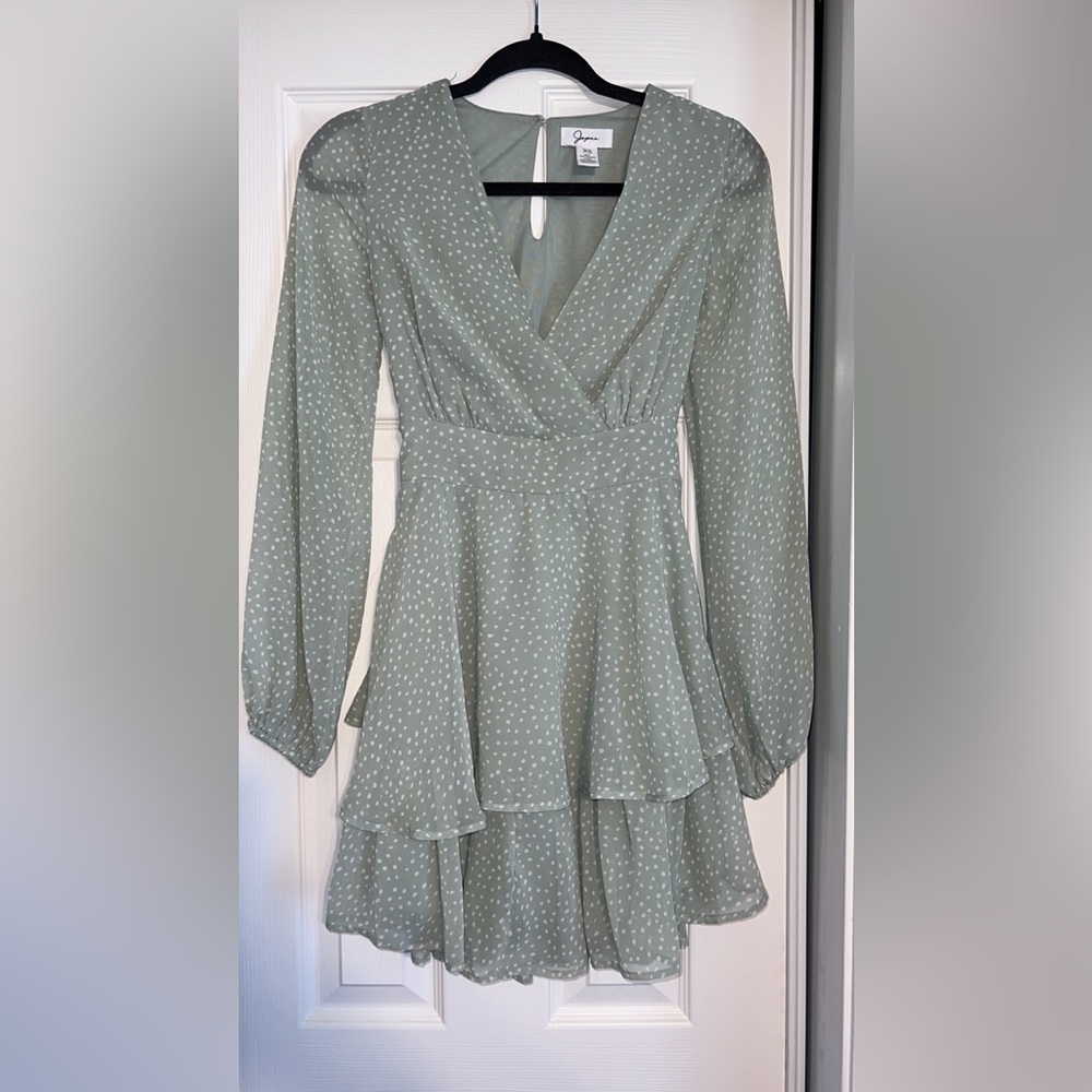 Green and white polka dot summer dress